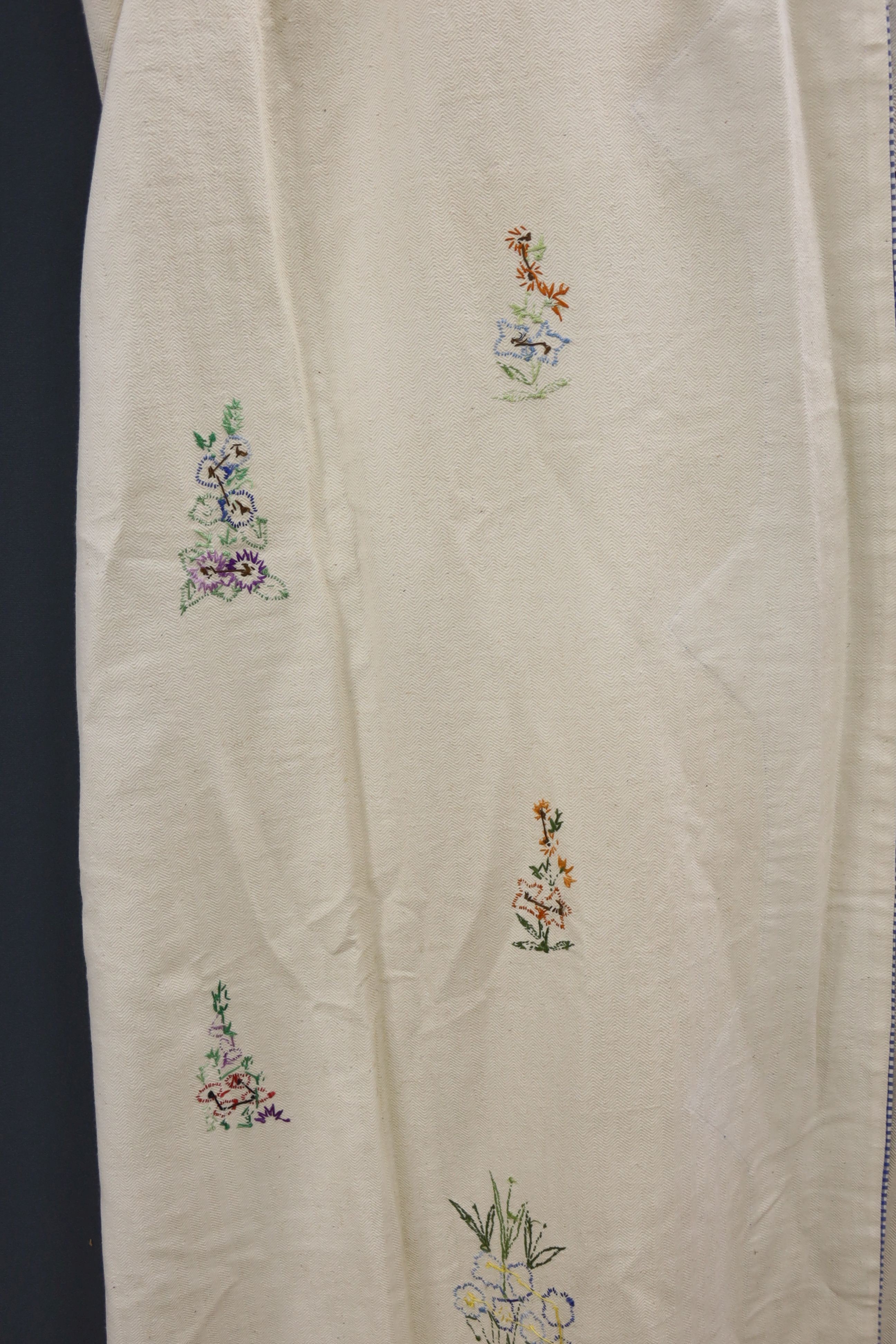 Two embroidered and appliquéd bed covers designed with ladies wearing crinoline dresses